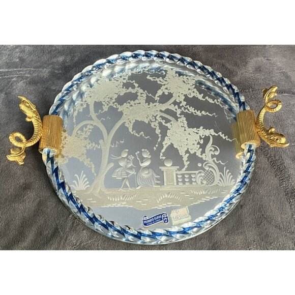Barovier & Toso Murano Glass Tray with Bronze Handles Vintage 1950s Italy - Picture 2 of 9
